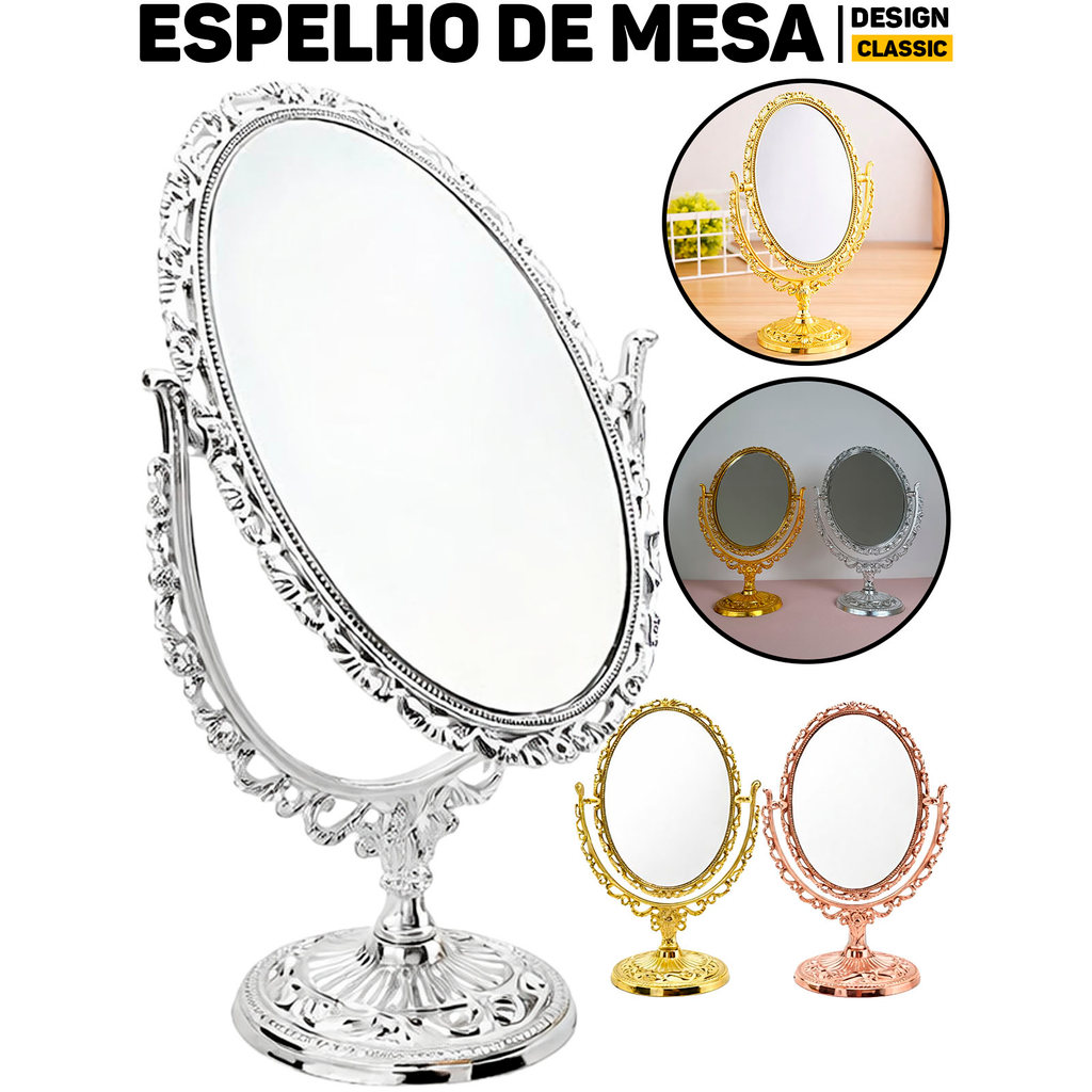 Espelho De Mesa Classic Platina 12,5x19cm P/ Maquiagem Penteadeira Bancada E Decoração	 em Oferta na Shopee