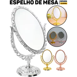 Espelho De Mesa Classic Platina 12,5x19cm P/ Maquiagem Penteadeira Bancada E Decoração