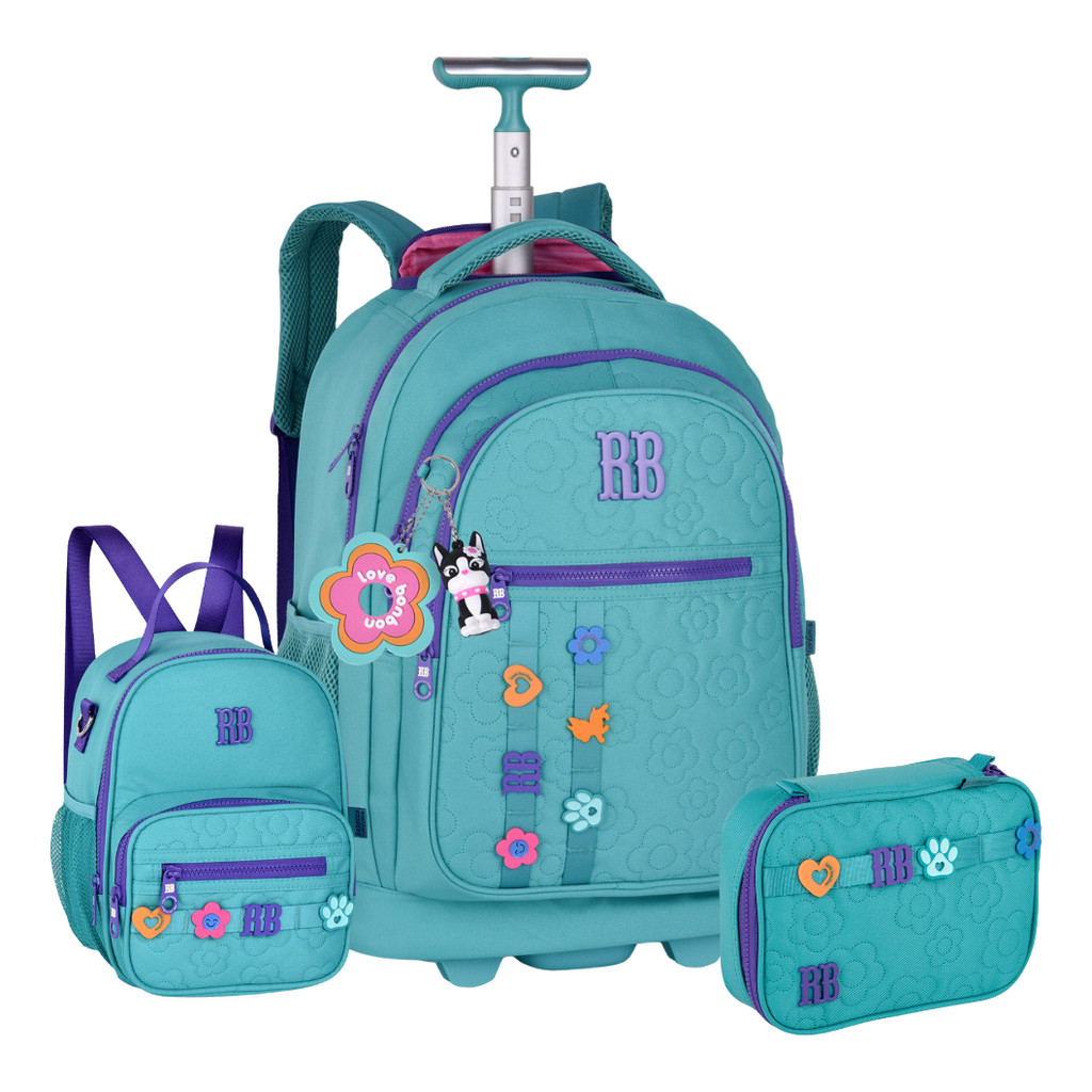 Kit Mochila Rodinha Escolar Lancheira Estojo Rebecca Bonbon