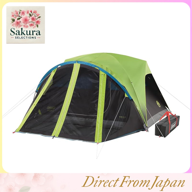 Coleman Carlsbad Dark Room Tent with Screen Porch for 4/6 People blocks 90% of sunlight, keeping the interior cool. Weather-resistant shelter, easy to set up, made with PFAS-free materials.