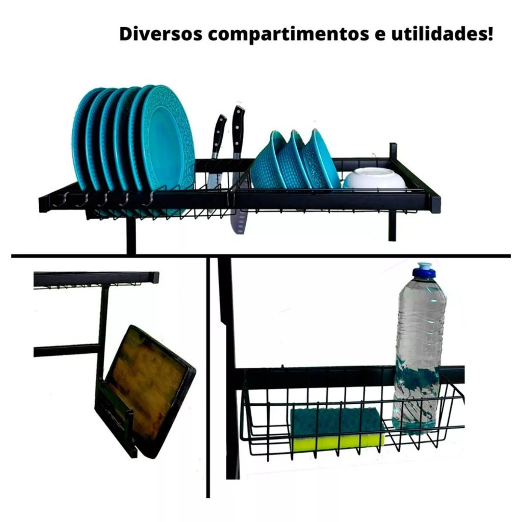Detalhes do Escorredor De Pia Rack Aço Inoxidável 65cm Organizador Louça Talheres Cozinha Utilidades Montável