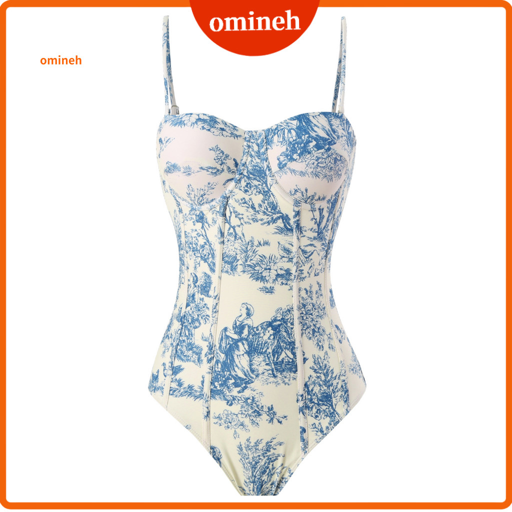 Vintage Tiras Impressão Cover-up Terno Feminino Conjunto De Maiô Monokini De Uma Peça Com Saia De Renda Controle De Barriga Bea