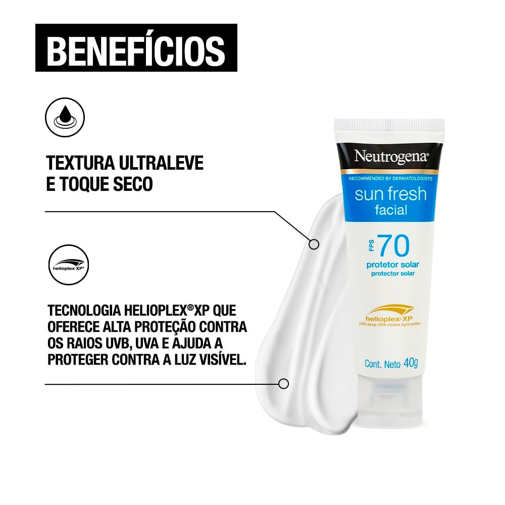 Detalhes do Protetor Solar Facial Neutrogena Sun Fresh FPS 70 40g