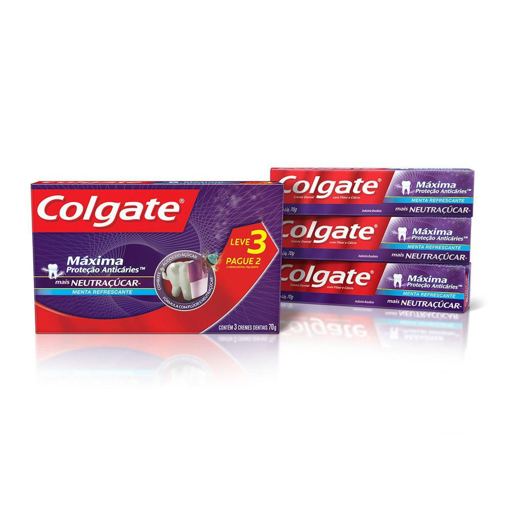 Detalhes do Creme Dental Colgate Máxima Proteção Anticáries Mais Neutraçúcar 70g cada Leve 3 Pague 2
