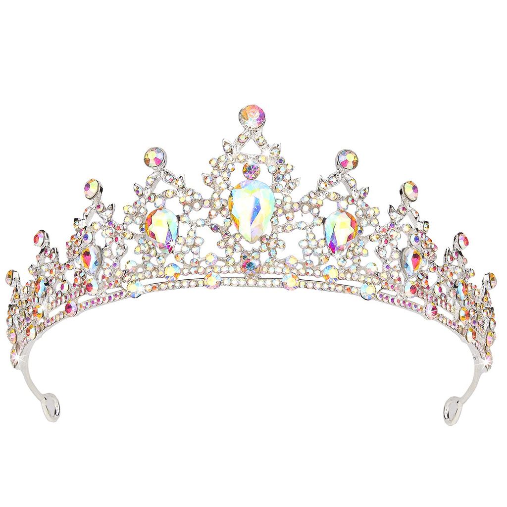 Tiaras SuPoo para Meninas AB Coroa Prata Cristal Tiara de Princesa Faixa de Cabelo Aniversário Rainha Tiara Brilhante pa