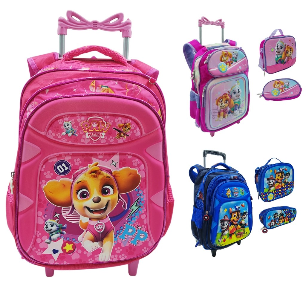 Mochila Escolar Infantil Carrinho Kit Com Estojo Lancheira Térmica Impermeável Rodinhas 3 Peças Menino e Menina Patrulha em Oferta na Shopee