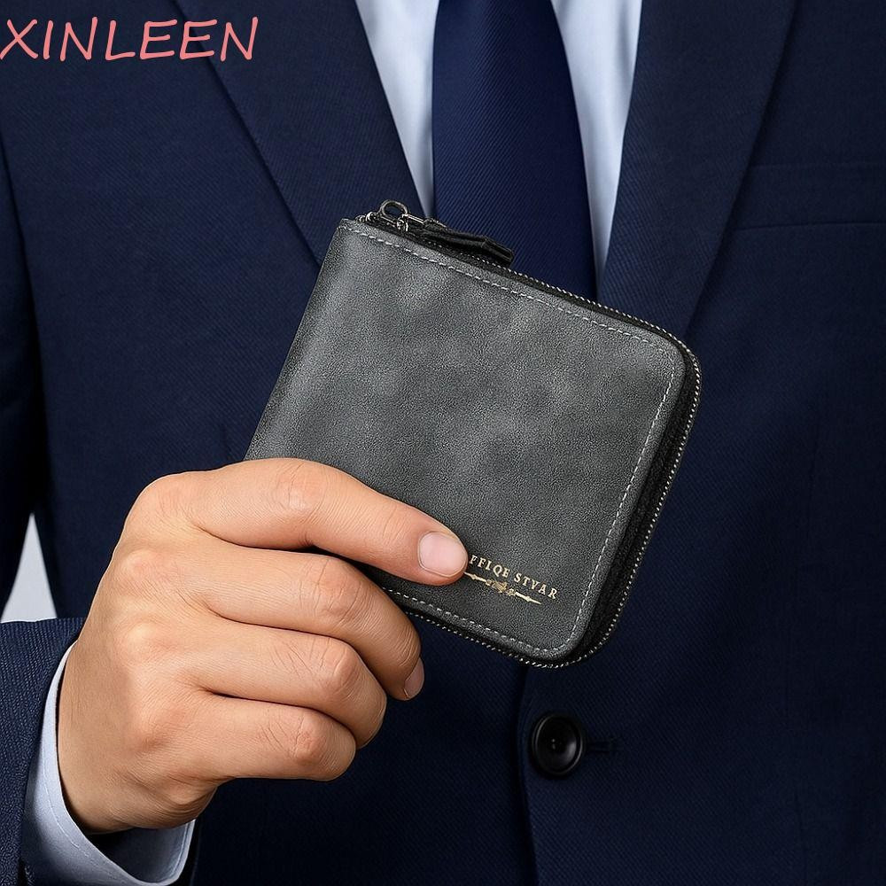 Carteira Masculina XINLEEN , Bolsa Para Cartão Curto Multifuncional De Couro PU , Empresarial De Grande Capacidade