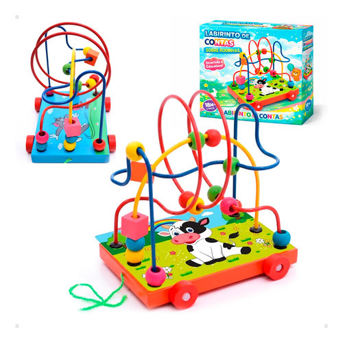 Brinquedo Aramado Educativo Montessori de Madeira Carrinho de Puxar para Bebês -Estimula Coordenação