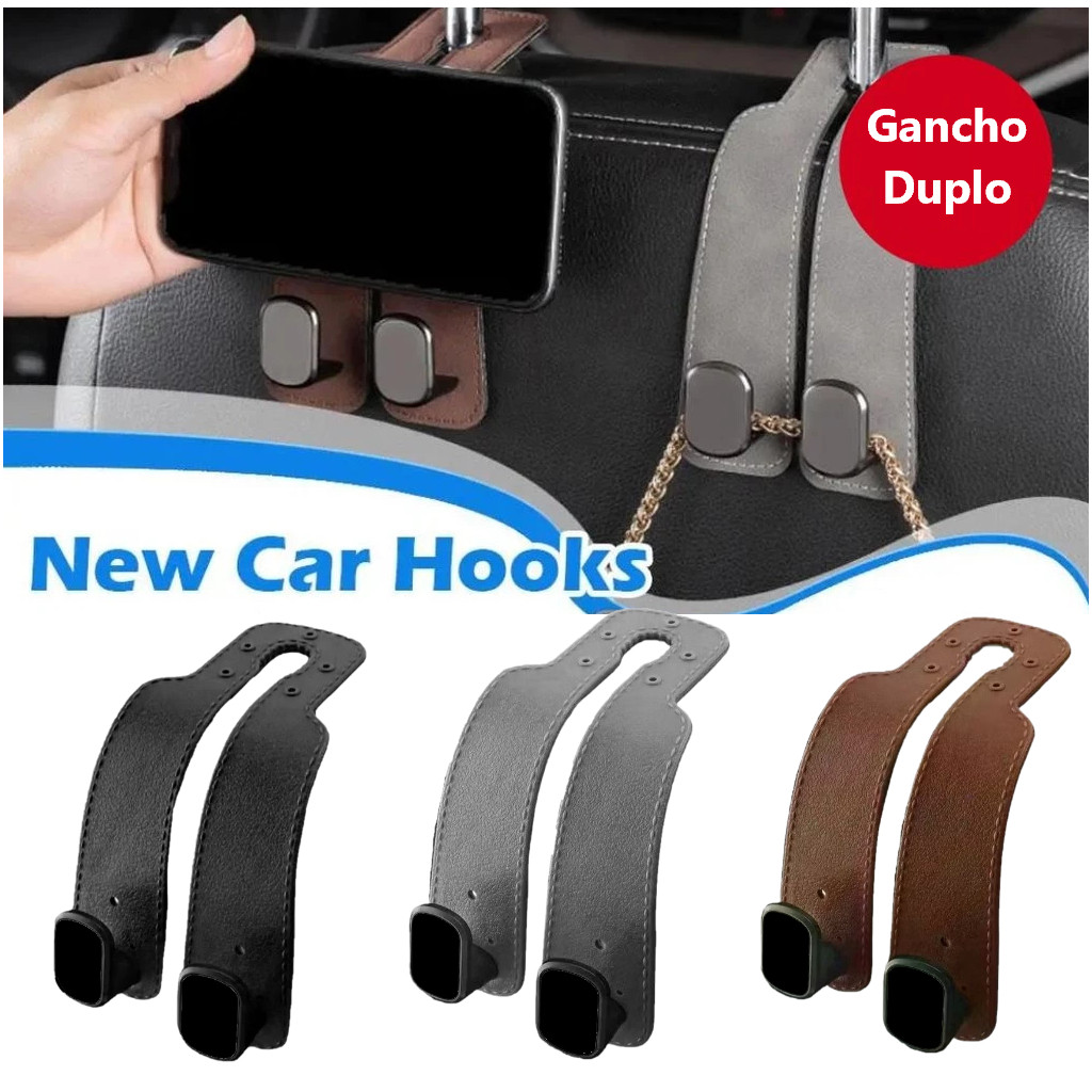 Gancho Universal Para Encosto De Cabeça De Assento De Carro-Duplo Couro Premium , Cabide De Liga Grande Com Suporte