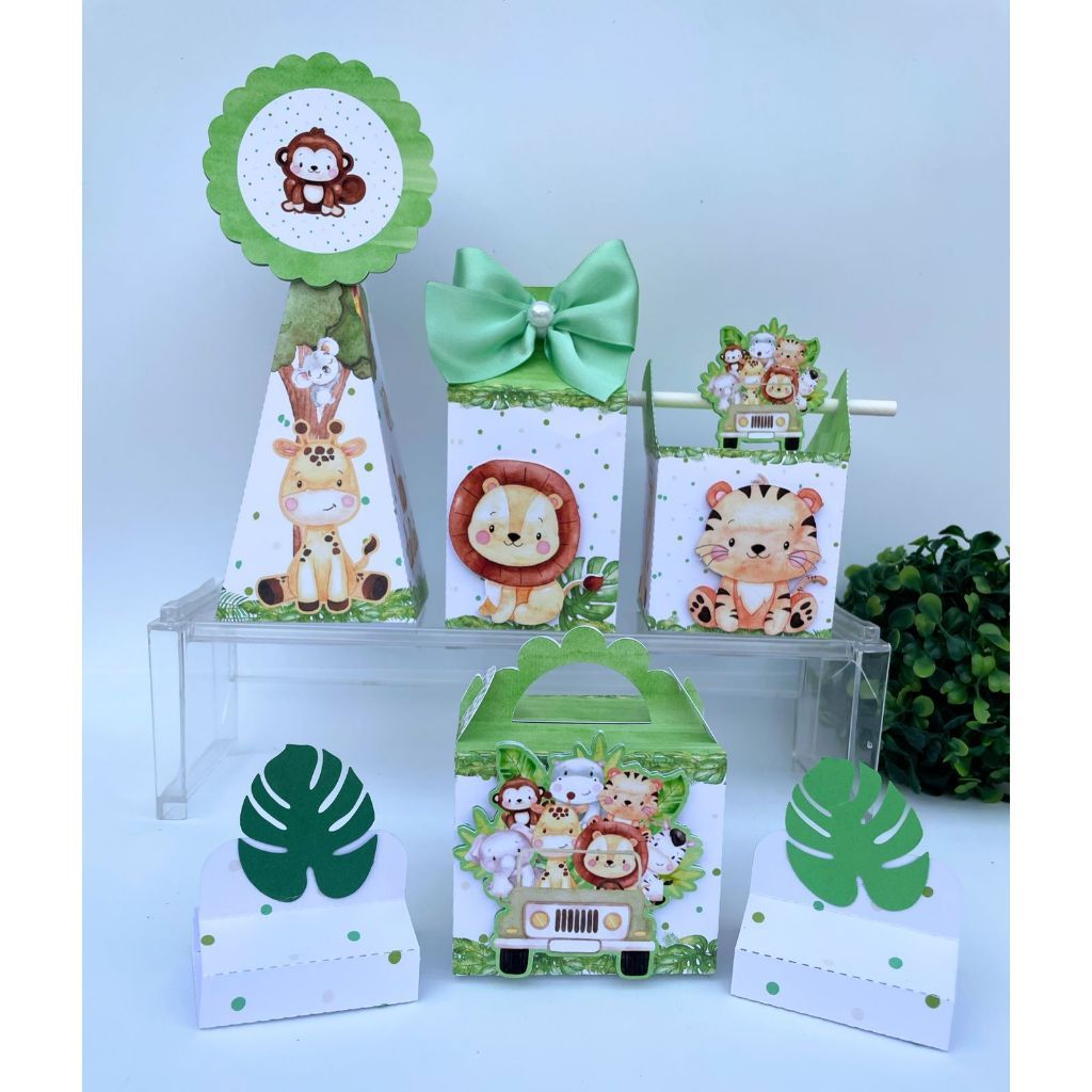 KIT Festa Infantil   Safari   Pegue e Monte Lembrancinhas - Aniversário - Caixinhas Personalizadas - Papelaria Persona