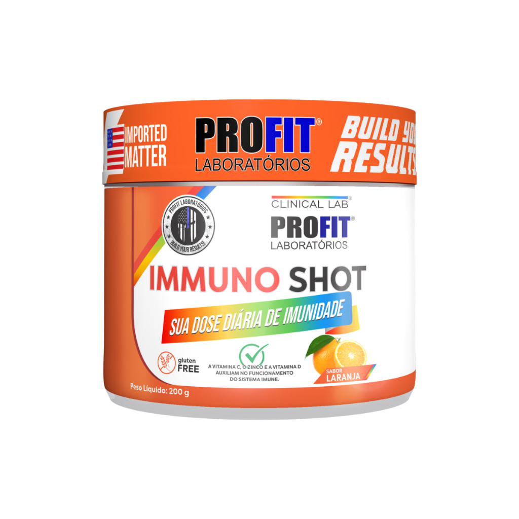 Immuno Shot Profit Imunidade Máxima com Vitamina C 1000mg D3 Zinco e Glutamina 200g Sabor Laranja