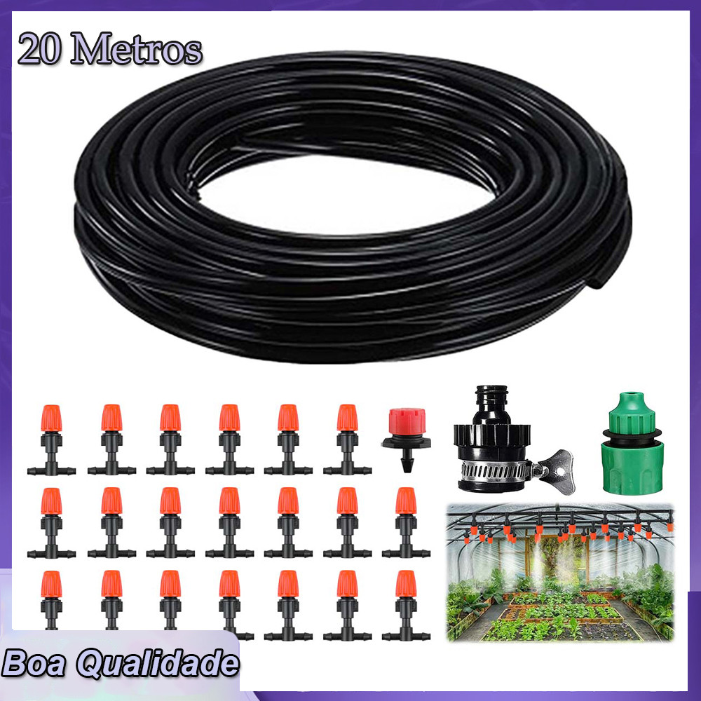 Tubo de irrigação por gotejamento de mangueira de 20metros para jardim estufa e canteiros linha 20 pontas de irrigação