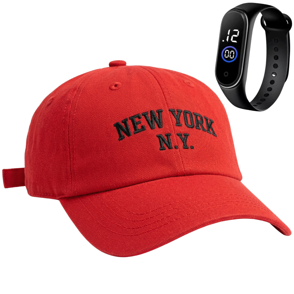 Boné New York NY Aba Curva Beisebol Snapback Vermelho Bordado Regulagem Casual Strapback