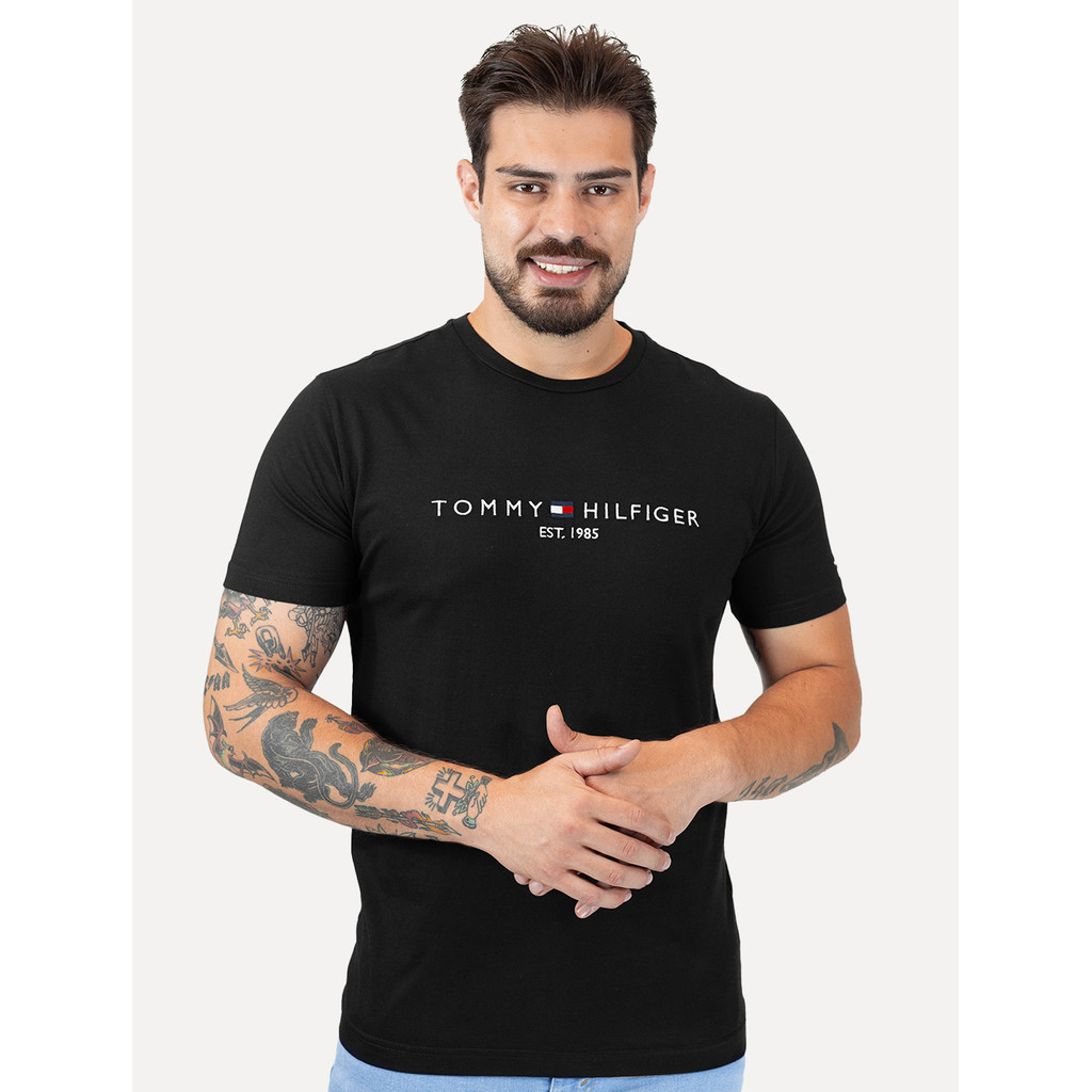 Camiseta Tommy Hilfiger Masculina Core Logo Tee Preta em Oferta na Shopee