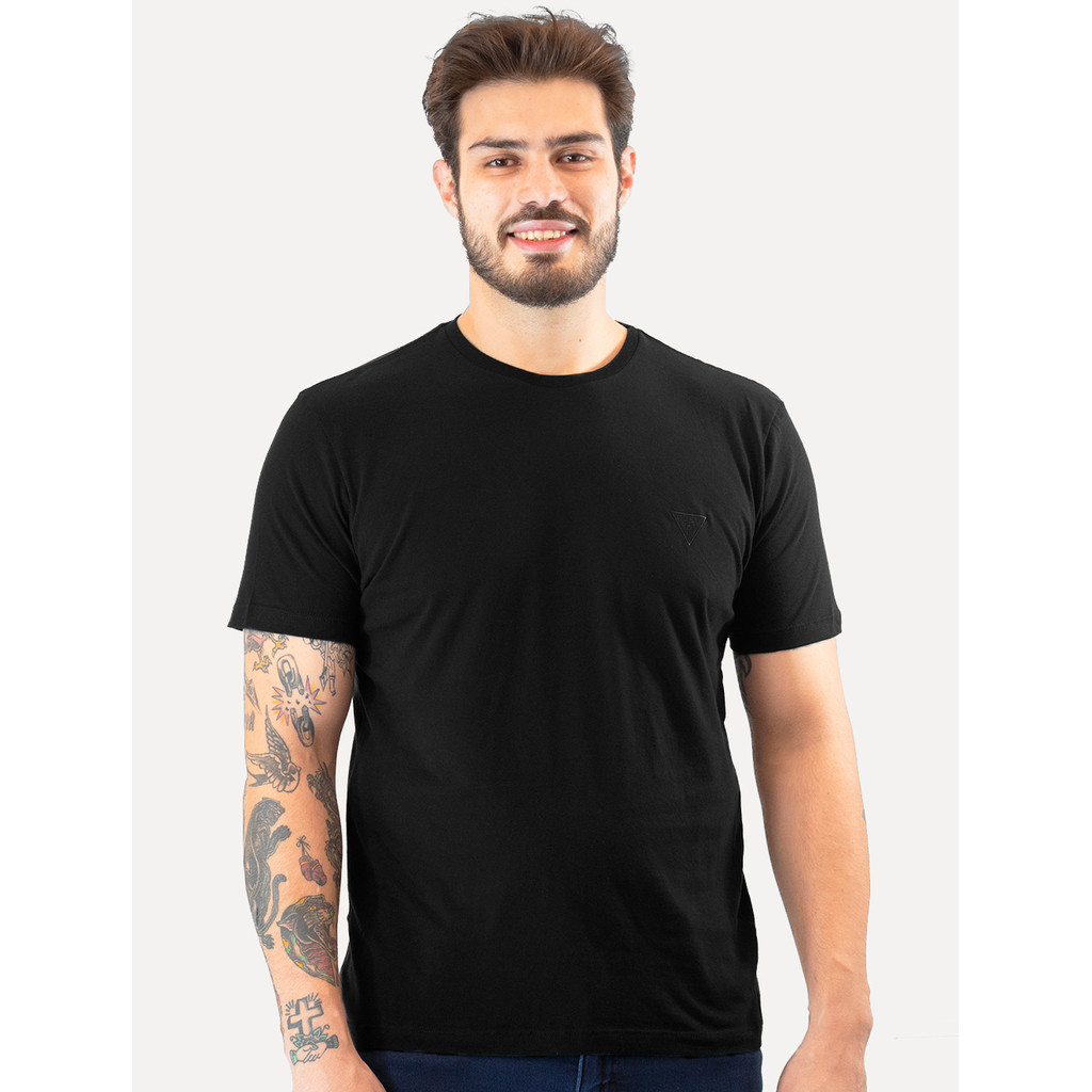 Camiseta Guess Original Masculina Bordado Peito Preta