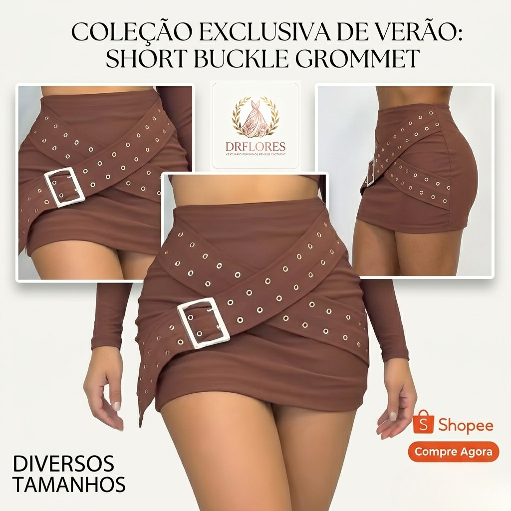 Short Saia Feminino Cintura Alta Com Cinto X - Tecido Premium