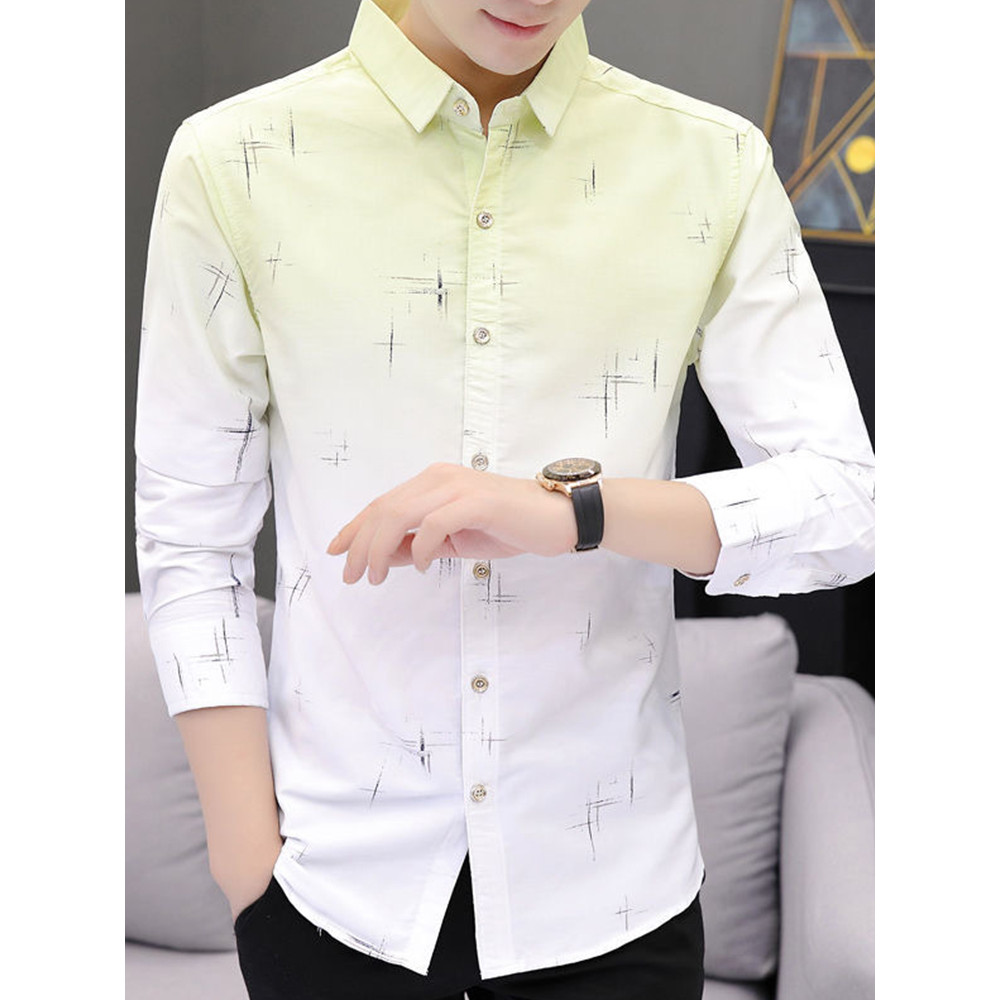 Verão gradiente cor camisa masculina de manga comprida High-End sentimento ins Puffian bonito na moda gelo seda protetor