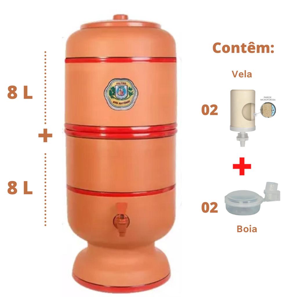 Talha Filtro de Barro para água - 16 Litros no Total (8) + ((8)com 2 Velas e 2 Boias
