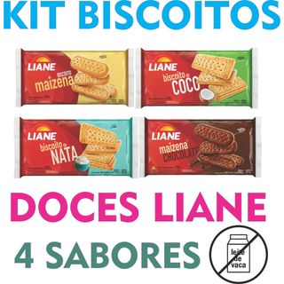 Kit 4 Biscoitos Doces Liane Zero Lactose Sortidos | 4X Biscoito Sortido | Sem Leite | Vegano