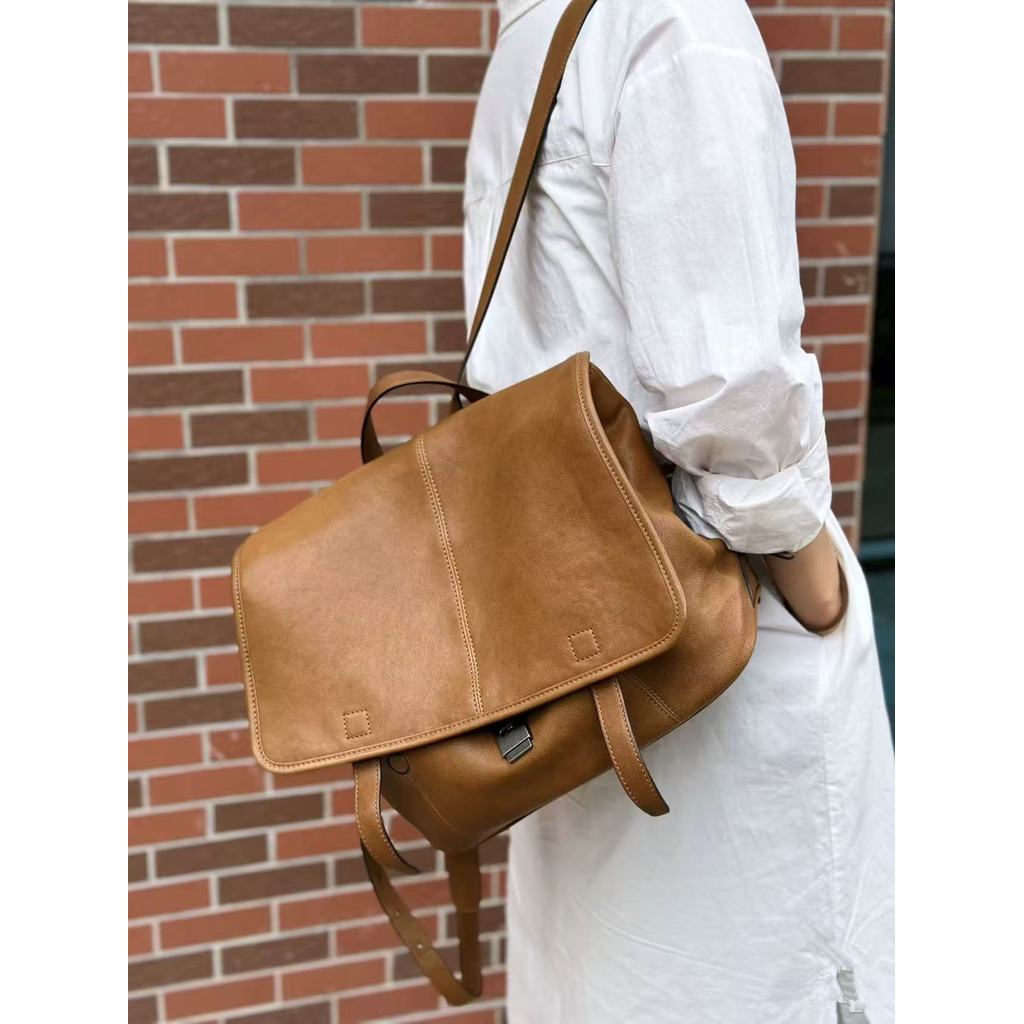 Mochila Songjia 2026 de Couro de Ovelha Curtido Vegetalmente, Mochila de Mensageiro, Mochila de Hiking, Mochila para Lap