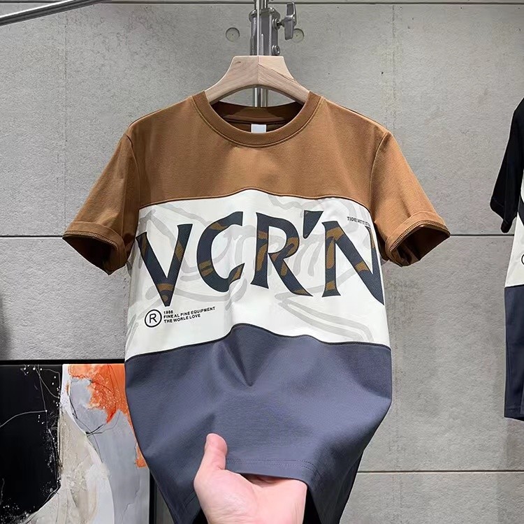 Verão Estilo Moda Masculina na Moda Camiseta Masculina Topo Masculino na Moda Marca Cor Combinando de Manga Cu