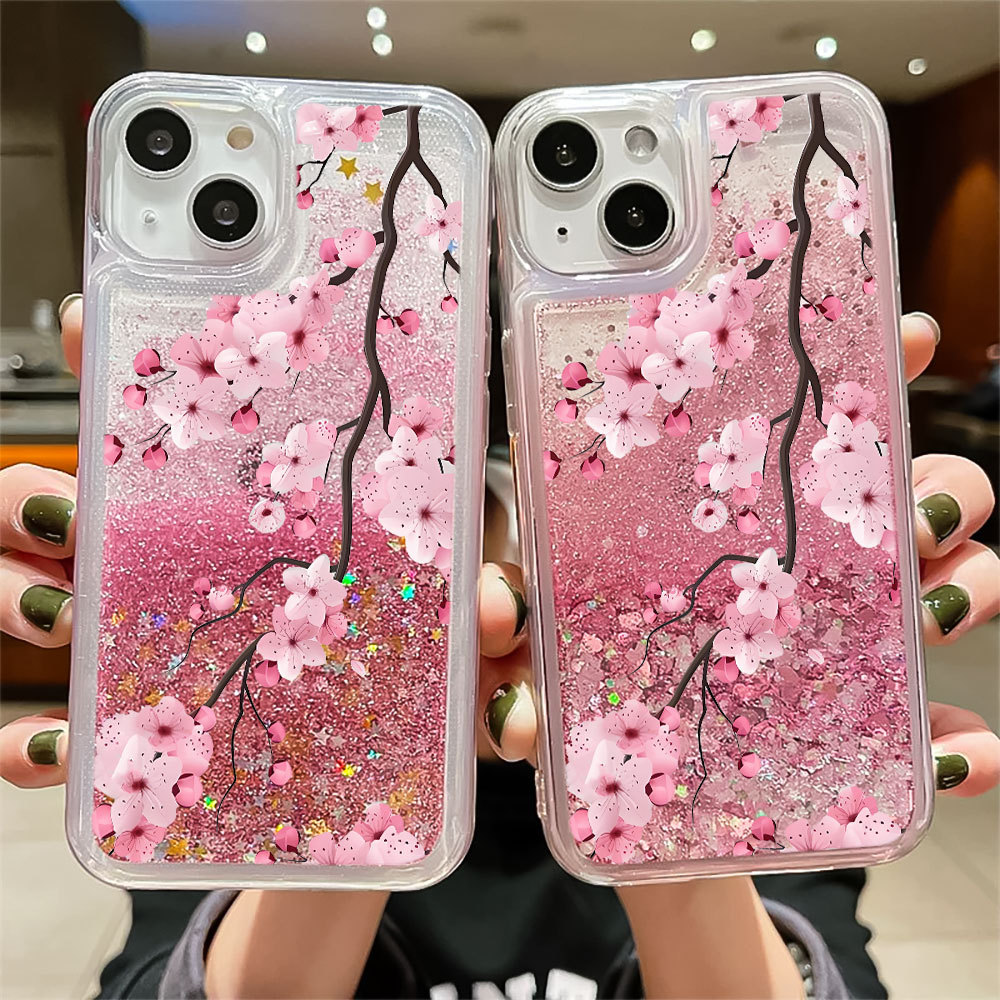 Flor Capinha Líquido Glitter Lantejoulas Capa Para iPhone XR XS 11 12 13 14 Plus 15 16 17 Ar Pro Max Silicone Anti-fall