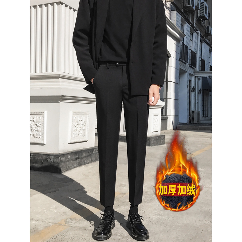 Ins Super quente Street Wear alto mais magro olhar calças dos homens outono inverno forro de lã engrossado pingente solt