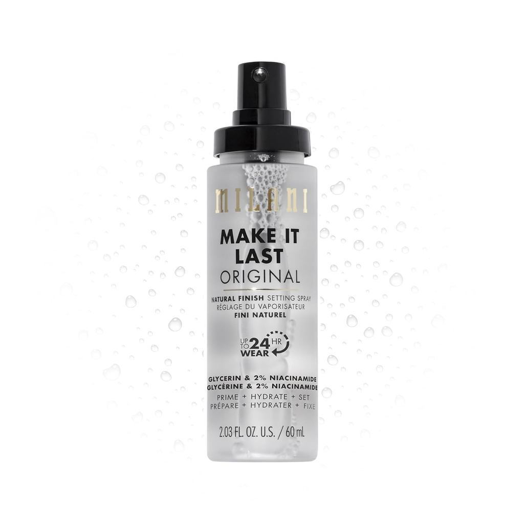 Milani Makeup Setting Mist+Makeup Primer, Make It Last Maquiagem Original-Natural Contém Niacinamida Hidratante, Spray F