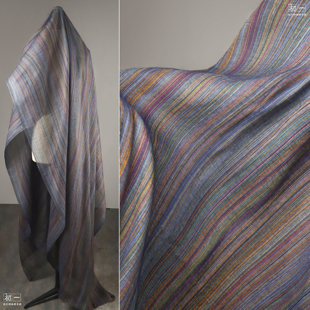 Cor roxa listrado fio-tingido algodão linho Semi-transparente textura literária Retro Cardigan saia camisa Designer de r