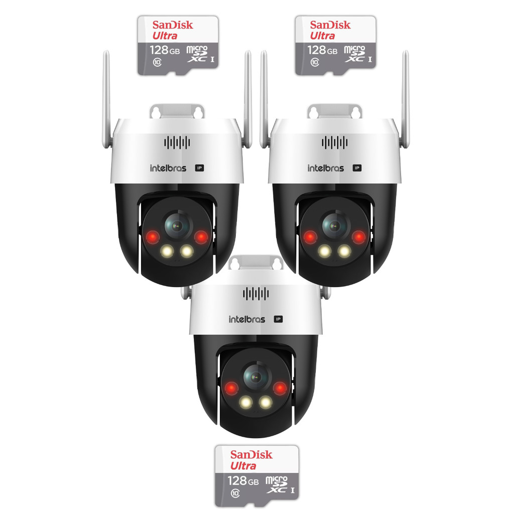 Kit 3 Câmeras IP Wi-Fi Intelbras VIPW 1300 MINI SD Speed Dome 128GB