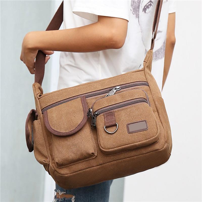 Bolsa Carteiro De Lona De Ombro Transversal Tiracolo Unisex Discreta Espaçosa Estudantes/Trabalho TD