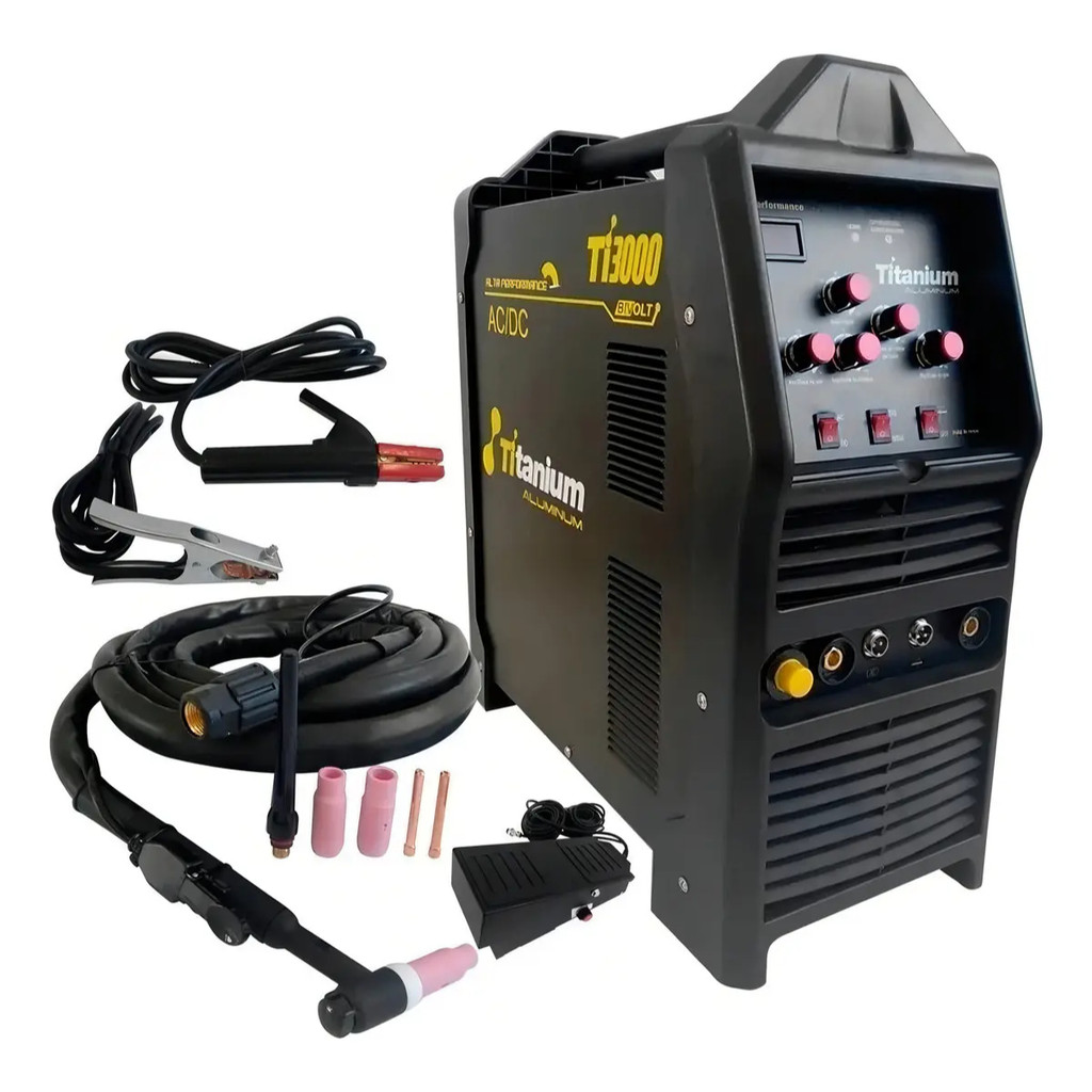 Máquina de Solda TIG AC/DC e MMA Inversora Bivolt TI3000 Alumínio Titanium Platina
