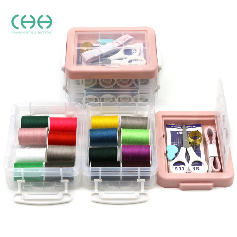Conjunto de caixa de costura frete grátis doméstico portátil Mini pequeno Kit de costura caixa de armazenamento caixa fe