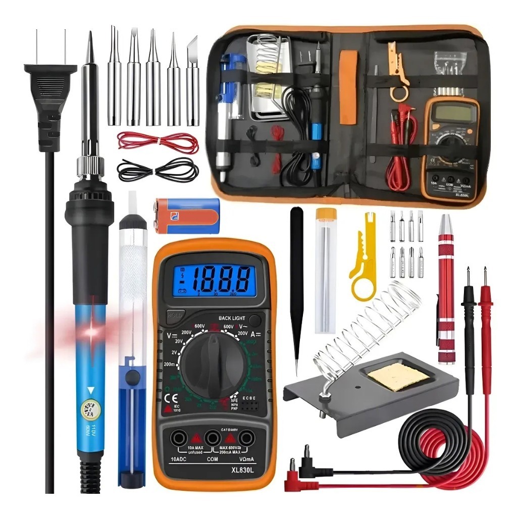 Kit de máquina de soldagem elétrica com temperatura ajustável e multímetro