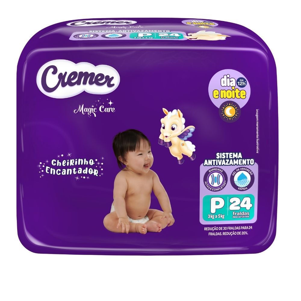 Fralda Cremer Magic Care Tamanho P com 24 Unidades Descartáveis em Oferta na Shopee