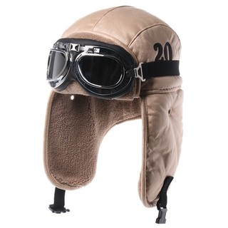 Chapéu de Inverno Unissex com Óculos de Proteção para Motocicleta, à Prova de Vento, Quente, com Forro de Pelo Sintético