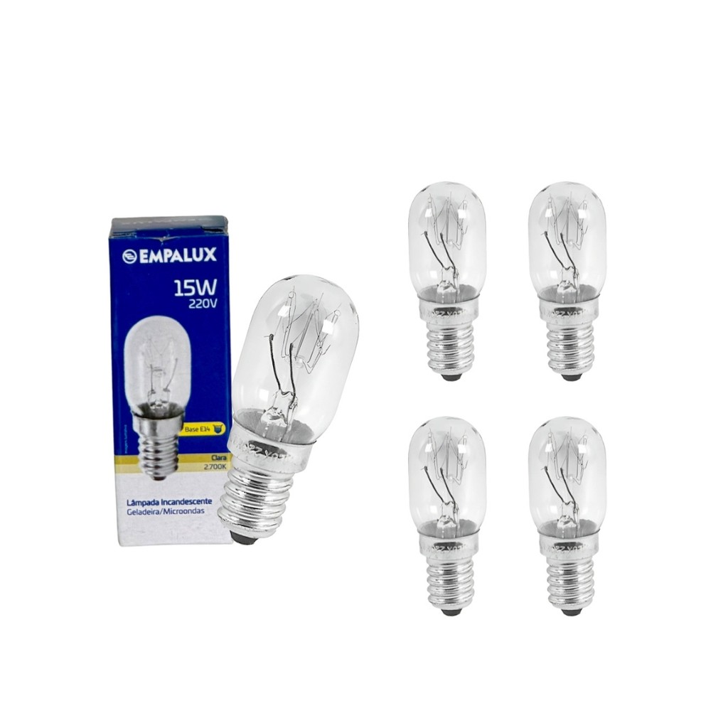 Kit 5 Lâmpada Geladeira 15W 220V E14 Empalux