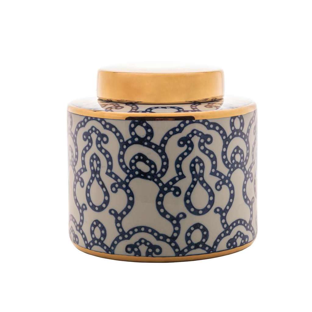 Potiche Decorativo Porcelana Azul/Branco Rojemac