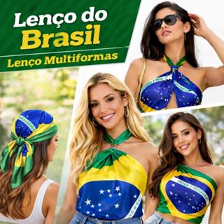 Lenço de Cetim Grande 90x70cm Barato e Estiloso 🇧🇷 Look Fashion Feminino Multiuso Bandeira do Brasil em Oferta na Shopee