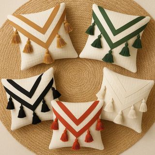 Capa de Almofada Vision 42x42 Pompom Estilo Moderno Zíper Invisível Tecido Macio Lavável para Sofá Top