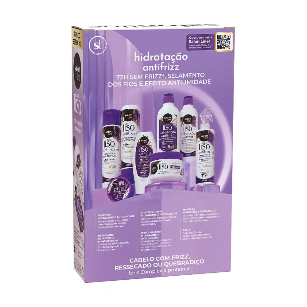 Detalhes do Kit Salon Line Shampoo 300ml + Condicionador 200ml Meu Liso Antifrizz
