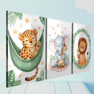 Kit 3 Quadros decorativos Infantil Animais Fofos para Quarto de Bebê Quarto Sala MDF em Oferta na Shopee