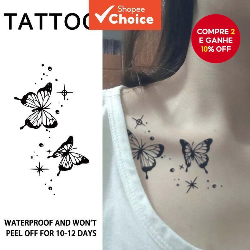 Tatuagem Temporária De Borboleta Com Glitter À Prova D'água Duração De 1-2 Semanas Unissex Para Braço E Clavícula
