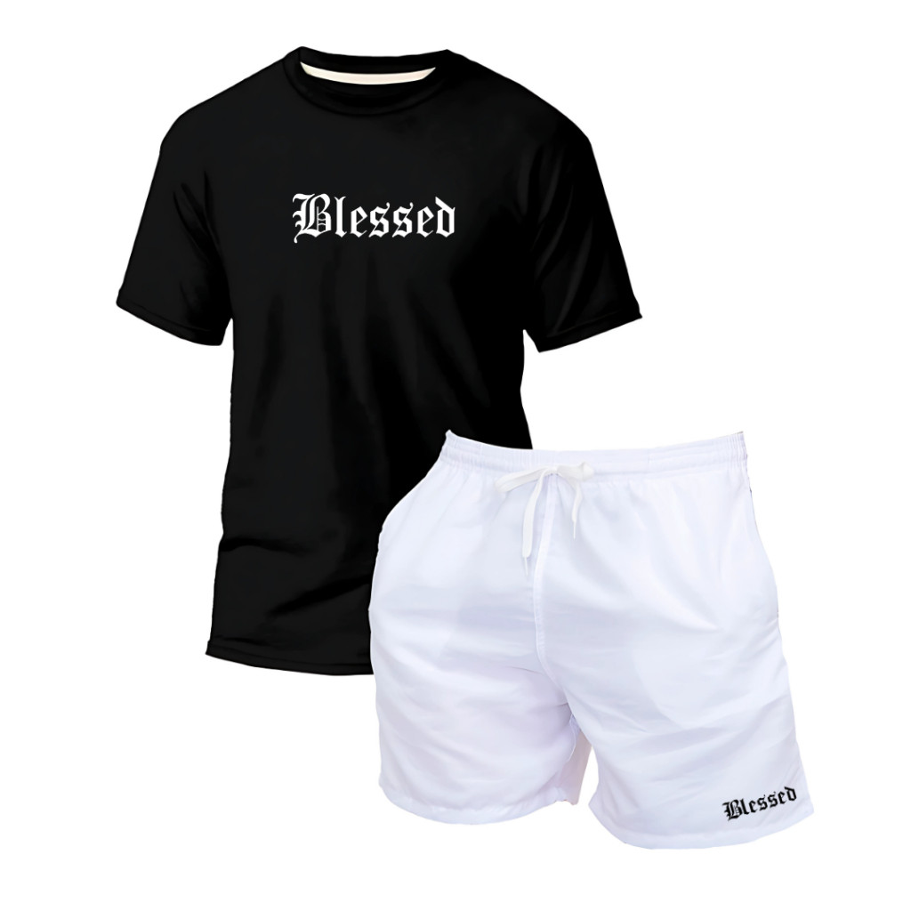 Kit Camiseta Feminina Básica Algodão Casual Moda + Short Tactel Praia Piscina Mauricinho Blessed em Oferta na Shopee