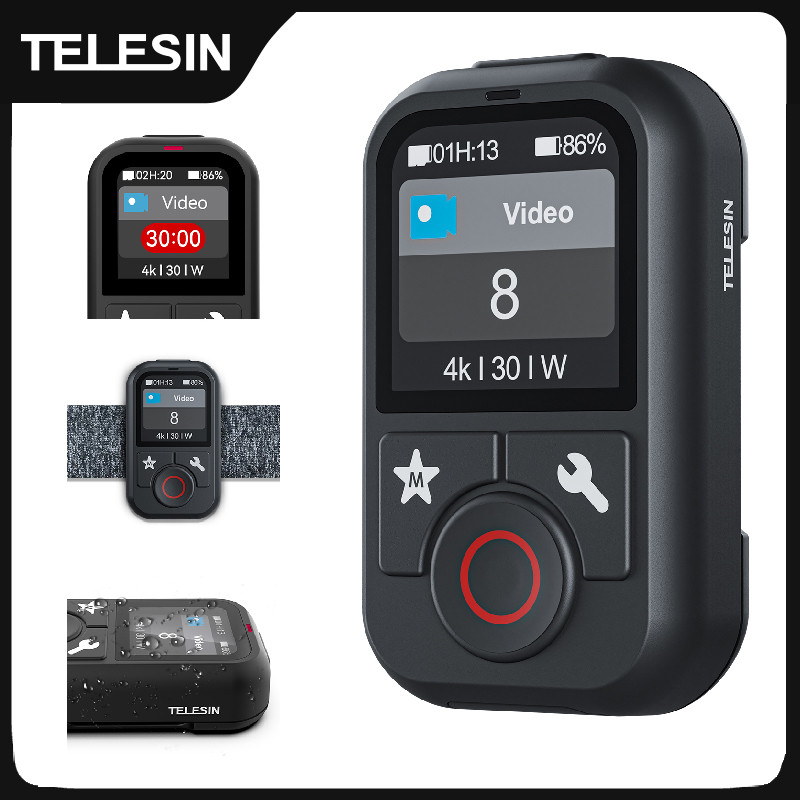 TELESIN Controle Remoto Bluetooth À Prova D'água , Para GoPro Hero 13 12 11 10 9 8 Max Com Alça De Pulso Acessórios De C