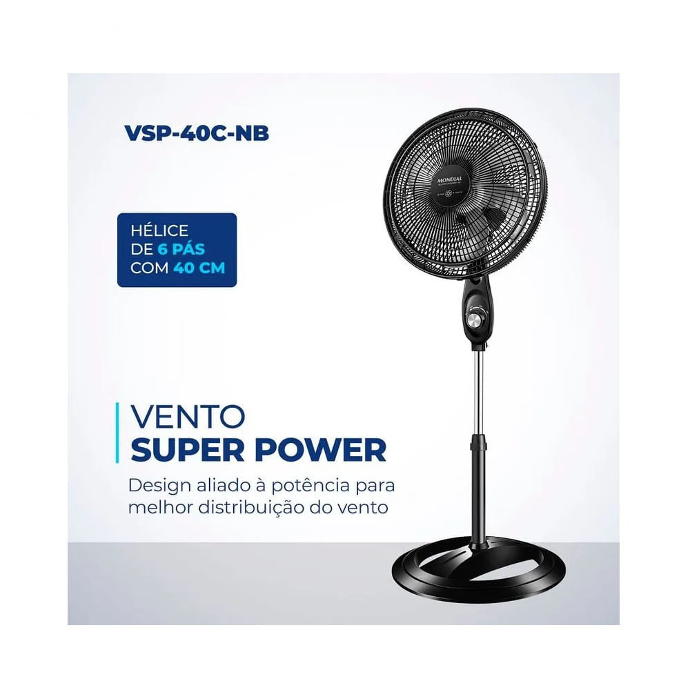 Detalhes do Ventilador de Coluna Mondial 40cm Preto VSP-40C-NB – 127 Volts