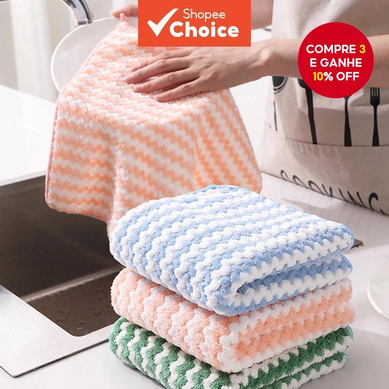 Toalha De Limpeza De Cozinha Absorvente De Microfibra Riscada Espessa Panos Óleo Toalhas De Prato Doméstica em Oferta na Shopee