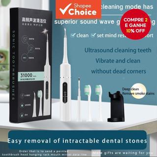 Escova Dental Elétrica 2 em 1 Limpeza de Dentes Removedor de Tártaro 5 Modos Ajustáveis 2 Cabeças de Limpeza em Oferta na Shopee