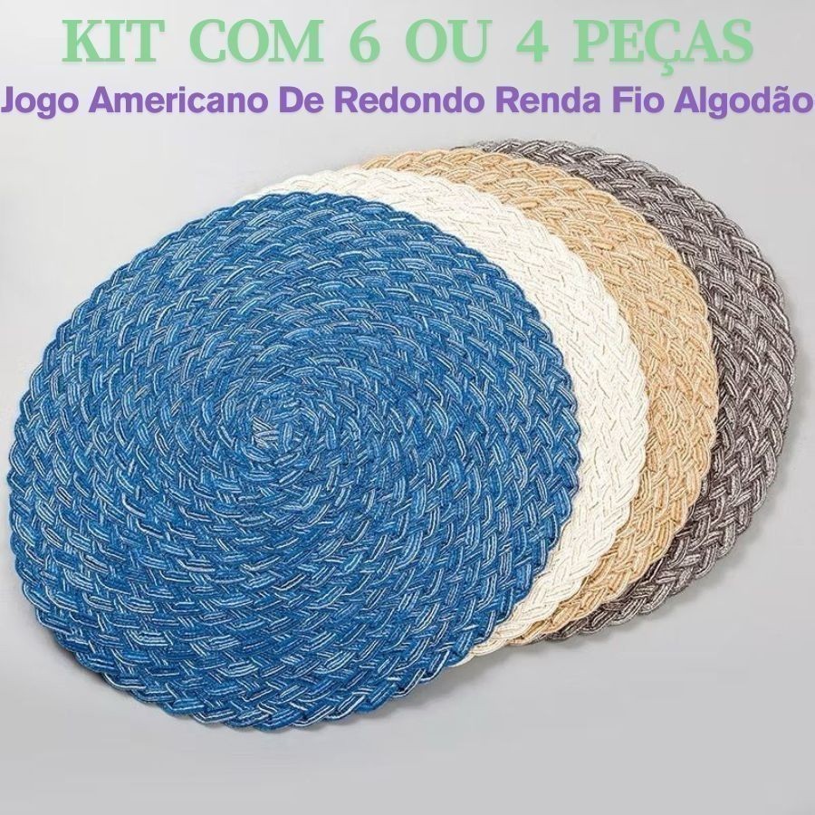 Jogo Americano Descanso kit 4 6 E 2Un 38Cm Renda Redondo Fio Algodão Para Mesa De Jantar