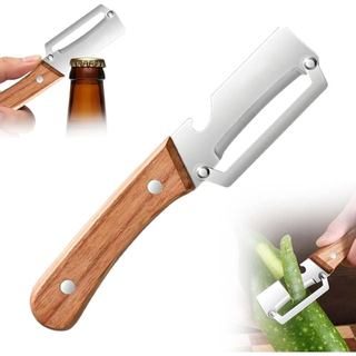 Descascador De Vegetais Premium Com Cabo De Madeira E Abridor De Garrafas 2 Em 1 Ferramenta De Cozinha Aço Inoxidável